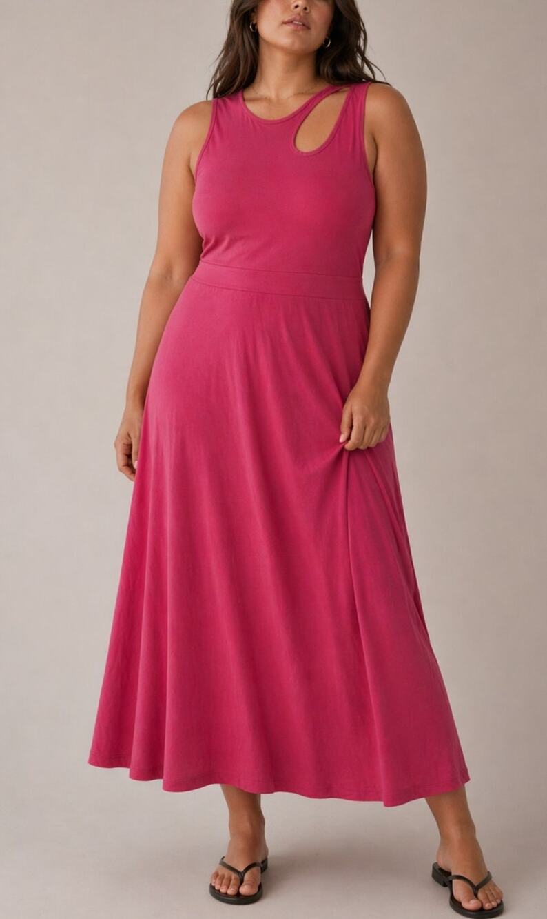 Marcella Womens Jersey Midi Dress Cut Out Size 3X Pink Minimal Stretch Feminine